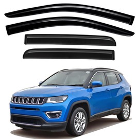 Lightronic Extra Durable Outside Mount Auto Vent Window Visor, Fits 2011-2017 Jeep Compass, UV Protection Rain Guard, Original Window Deflector, No-Drill Easy Install, Dark Smoke, 4-Pcs