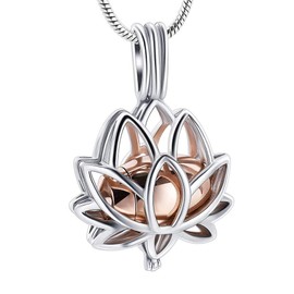 Cremation Jewellery for Ash Pendants - Lotus Urn Necklace with Mini Keepsake Urn Memorial Ash Jewellery for Women Men Jewellery Anniversary, Stainless Steel, No Gemstone