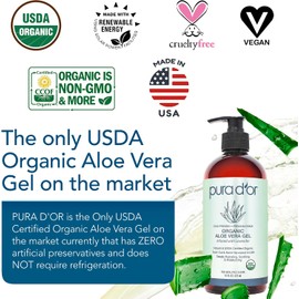 PURA D'OR Gel De Aloe Vera Bio Lavanda (16 Oz X 2) Todo Natural - Cero Conservantes Artificiales - Profundamente Hidratante E Hidratante - Quemaduras Solares, Picaduras De Insectos, Eru