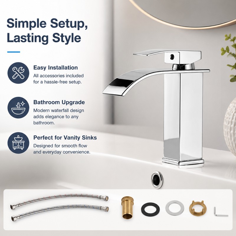 Waterfall Bathroom Faucet for Sink Basin – Hot & Cold