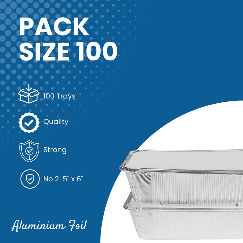 CafeTEq Aluminium Foil Food Trays (No 2) Containers Including Lids
