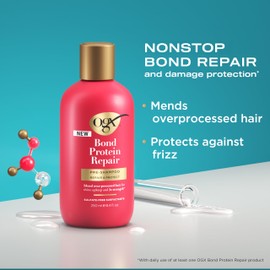OGX OGX Repair & Protect Bond Protein Repair Pre-Shampoo, Pre-Shampoo Hair Treatment Helps Mend Over-Processed Hair for Shine & Stronger Hair*, Sulfate-Free Surfactants, 8.4 fl. oz