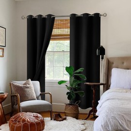 BGment Thermal Insulated 100% Blackout Curtains for Bedroom with Black Liner, Double Layer Full Room Darkening Noise Reducing Grommet Curtain (38 x 84 Inch, Black, 2 Panels)