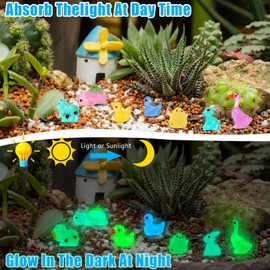 RZCOMP 80PCS Mini Resin Animals Luminous 35 Styles Cute Tiny Resin Animals Mixed Glow in the Dark for Micro Landscape Fish Tank Potted Fairy Garden Aquarium Dollhouse Decor