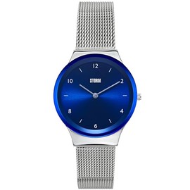STORM Zadie Blue Ladies Watch - Lazer Coloured Rim with Numbered Dial at 12 & 6, Slim mesh Band Strap and Edge to Edge Glass
