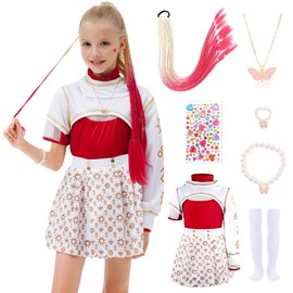 Gunaniti 10 Pcs Zombies Costume for Girls Cheerleader Dress Uniform Outfits (5-6 Years, White)
