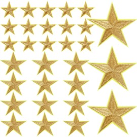 30Pcs Gold Star Iron on Patch, 3 Sizes Gold Embroidered Star Patches