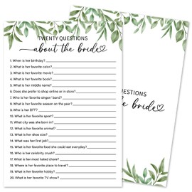 Twenty Questions About The Bride Game Cards, Greenery Wedding Shower Game, 30 Wedding Games Cards, Botanical Bridal Shower Games Engagement Party Favors Supplies - L04