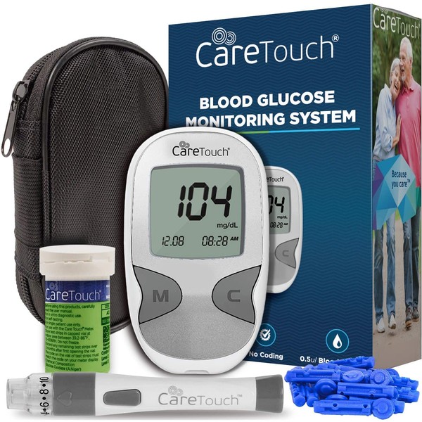 Care Touch Diabetes Testing Kit - Blood Glucose Monitor, 50 Blood Glucose Test Strips, 100 30-Gauge Lancets, Lancing Device, Battery, and Carrying Case | for Blood Sugar Testing and Monitoring