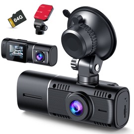 LAMTTO Dash Camera, Small Dash Camera, Integrated in Front and Inside Car, Small Dash Camera, 2 Cameras Inside and Outside the Car, Simultaneous Recording, 1080P Full HD, 64GB Card Included, Dash Camera, Car Camera, 170° Super Wide Angle, Loop Recording,