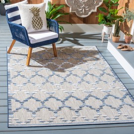 SAFAVIEH Area Rug 8x10 - Outdoor Cabana Collection - Large - Grey & Blue, Trellis Pattern, Weather Resistant & Washable, Ideal for Patio, Backyard, Mudroom, Deck, Dining Space (CBN333G)
