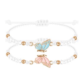 Irikdescia Pack of 2 adjustable butterfly bracelets, BFF bracelet, women's friendship bracelets, butterfly matching bracelets for boyfriend gifts