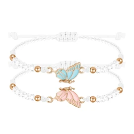 Irikdescia Pack of 2 adjustable butterfly bracelets, BFF bracelet, women's friendship bracelets, butterfly matching bracelets for boyfriend gifts