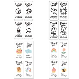 400 Pcs Thank You Sticker Labels - Oval Cute Pattern - Self-Adhesive Decorative Seals - for Weddings, Scrapbooking, Cookies Packaging, Envelopes