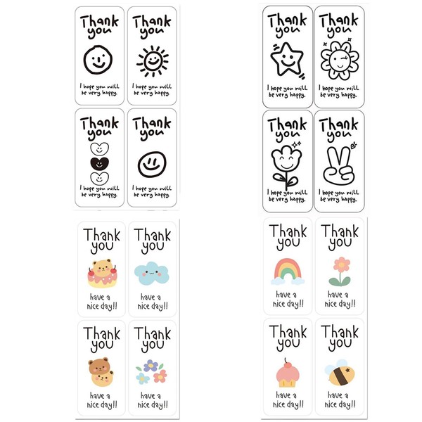 400 Pcs Thank You Sticker Labels - Oval Cute Pattern