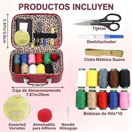 Kit de Costura 13 Piezas,Portátil Kit Coser Profesional con Tijeras,Perfecto para Uso Familiar/de Viaje/Adulto/Principiante/Emergencia, Coser-Alfileres de Costura,Costurero de Viaje-Producto (rosa)