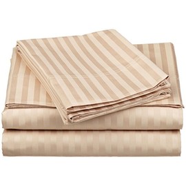 800 Thread Count Four (4) Piece King Size Beige Stripe Bed Sheet Set, 100% Egyptian Cotton, Premium Hotel Quality