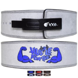 Hustle for the Muscles 10MM Weightlifting Lever Belt – Genuine Leather Powerlifting Belt for Men & Women – Heavy-Duty Back Support for Gym Workouts, Deadlifts & Squats (Gray, Small)