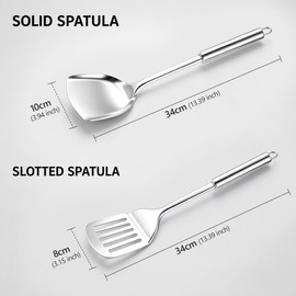 Joyfair 2Pcs Stainless Steel Spatula Set, Sturdy Solid & Slotted Turner