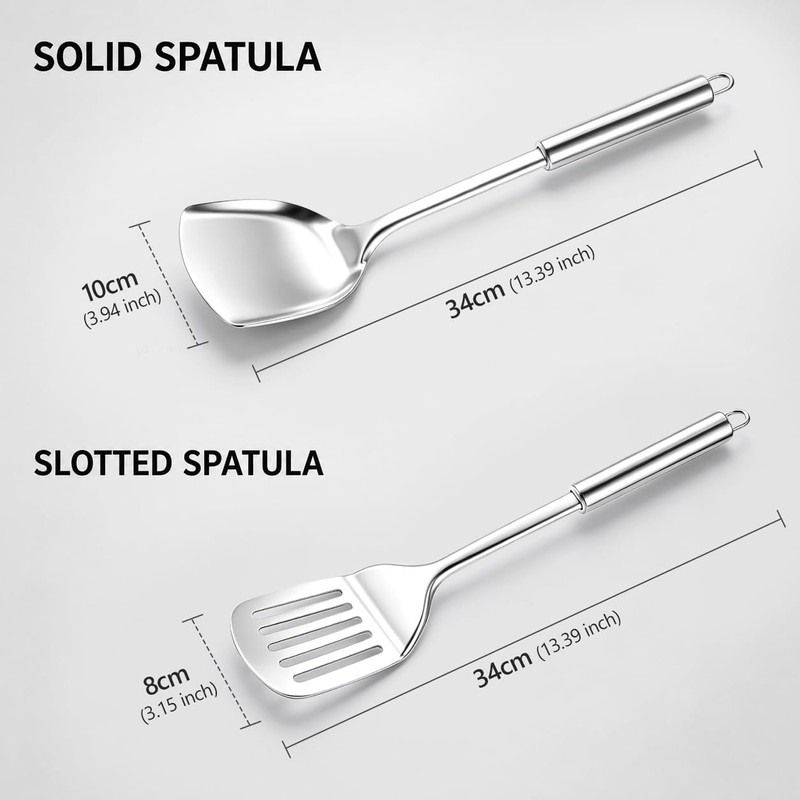 Joyfair 2Pcs Stainless Steel Spatula Set, Sturdy Solid & Slotted