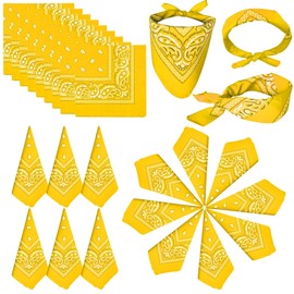 ILHSTY 32 Pcs Women Men Paisley Bandanas Bulk Unisex Cowboy Bandanas Head Scarf Necktie Face Cover Party Supplies (32, Orangey Yellow)