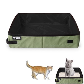 Foldable Cat Litter Tray, Foldable Portable Cat Litter Tray, Waterproof Cat Litter Tray, for Travel, Outdoor, Park, Oxford Fabric, Soft, Waterproof, Green, 40 x 30 cm