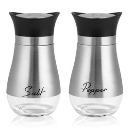 Accmor Salt and Pepper Shakers Set, 4 oz Stainless Steel Salt Pepper Shaker Containers with Glass Bottom for Kitchen Cooking, BBQ, Bar, Table, RV, Camp