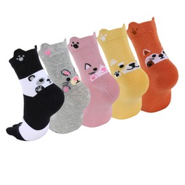 Benefeet Sox Funny Toe Socks Women Cute Animal Five Finger Socks for Girls Novelty Panda Gifts Athletic Running Toe Seperated Cotton Ankle Sock 5 Pack, Cat Panda Fox Rabbit Dog
