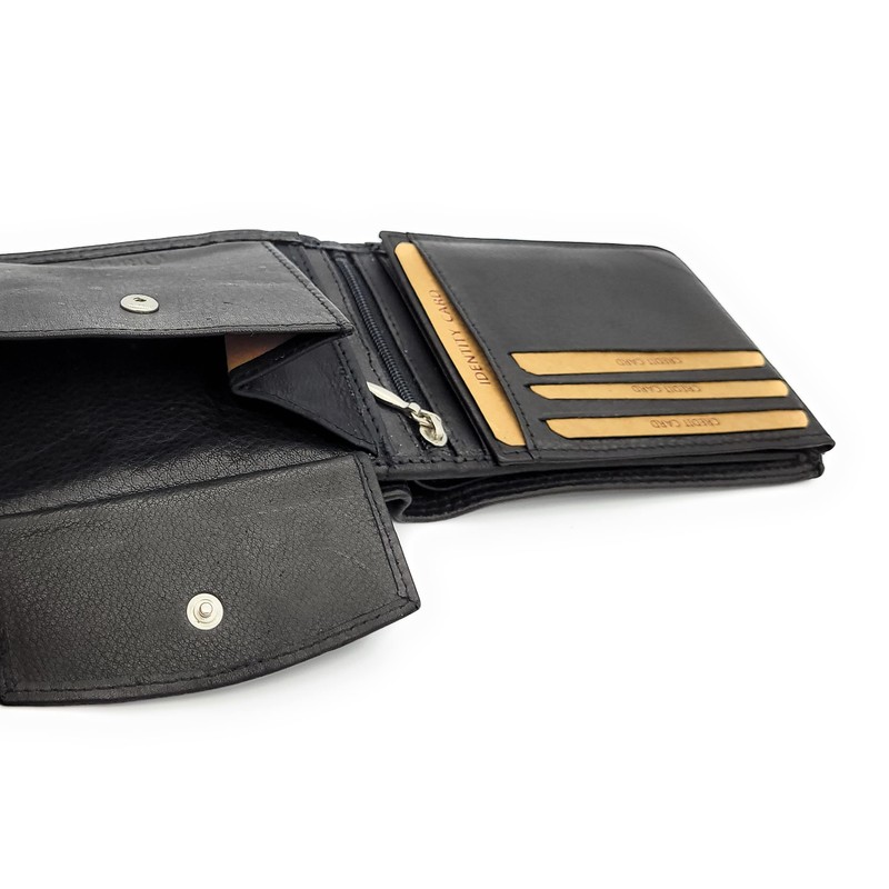 Lemasi Classic Genuine Leather Wallet with RFID Protection Cowhide Black,