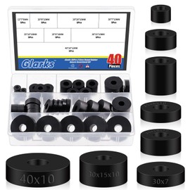 Glarks 40Pcs 8 Sizes Round Rubber Spacer Assortment Kit, Multi Purpose Black Round Neoprene Washers Anti Vibration Rubber Spacer Bushings for Electrical Repair and Home Car Accessories