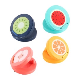 Laroal 4pcs Wooden Fruit Pattern Clapper Orange Kiwi Watermelon Finger Shaker Percussion Instrument for Gifts Parties Classroom 5.5x5.5cm