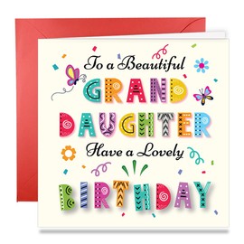 Papa Prints Happy Birthday Card Granddaughter Birthday Cards Adult (145 x 150 mm) Greeting Card with Envelope Birthday Card for Granddaughter