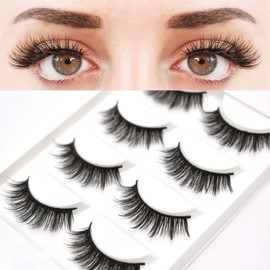 5D Faux Mink False Eyelashes Cat Eyes Wispy Natural Dramatic Long Thick Volume False Strip Eyelashes Handmade Cruelty Free Vegan lashes Handmade Luxurious Fluffy Natural Soft Reusable Eyelashes 5 Pairs Light Volume Short Medium Fake Cat Eyelashes (8017)