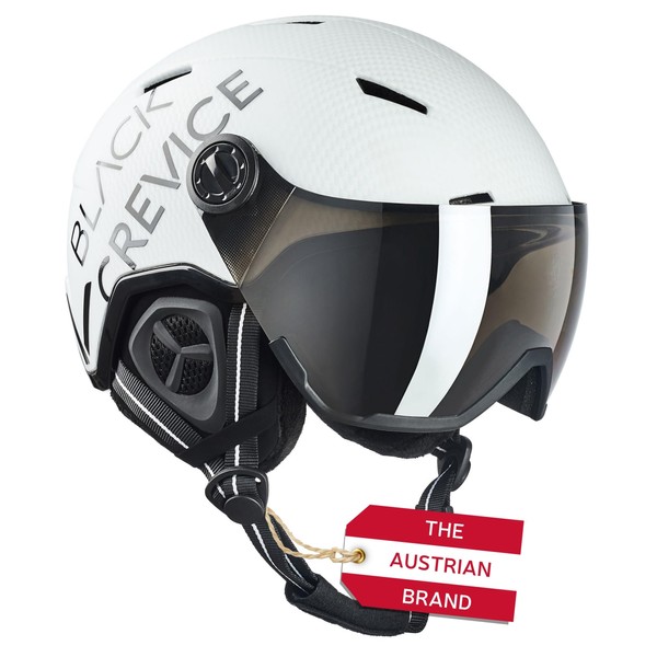Black Crevice Vail Ski Helmet with Visor, Matt White Carbon/Black,