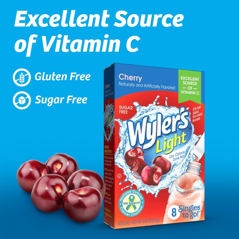 Wyler’s Light Singles-To-Go Sugar Free Drink Mix, Cherry, 8 CT