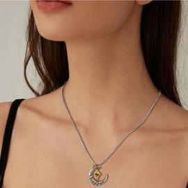 POWER WING Mom I Love You to the Moon and Back Necklace Moon&Star Pendant Birthday Presents for Mother from Daughter Son 18" Box Chain