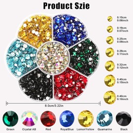 JAONLD Hotfix Rhinestone Flatback 7 Sizes Round Glass Facial Gems 1.5mm-4.8mm Nail Crystal Rhinestone Bedazzling Tool for Clothes DIY Decoration Manicure Art Crafts (Mixed)