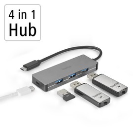 Hama USB C Hub 4 Ports (Super Speed-Plus Data Transfer with up to 10 Gbps, 3x USB-A, 1x USB-C, USB 3.2 Gen2 Multiport Adapter, USB C Adapter 4-in-1 for Office, Home Office and Travel) Aluminium