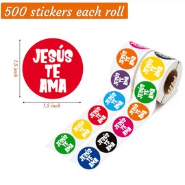 Spanish Jesus Love You Stickers Roll - 500pcs Christian Religious Decorative Stickers Self-Adhesive for Gift Wrapping Kids Crafts Church Events Bible Journaling