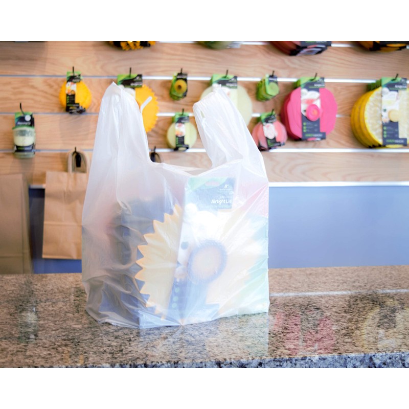 100 Large Plastic Grocery T-Shirt Bags - Plain White 12"