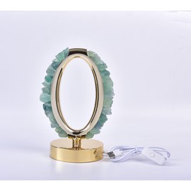 AMOYSTONE Natural Crystal USB Led Lamp Green Fluorite Night Light Elliptical Table Lamp Tri-Color Rock Crystal Lamp for Bedroom Table Living Room