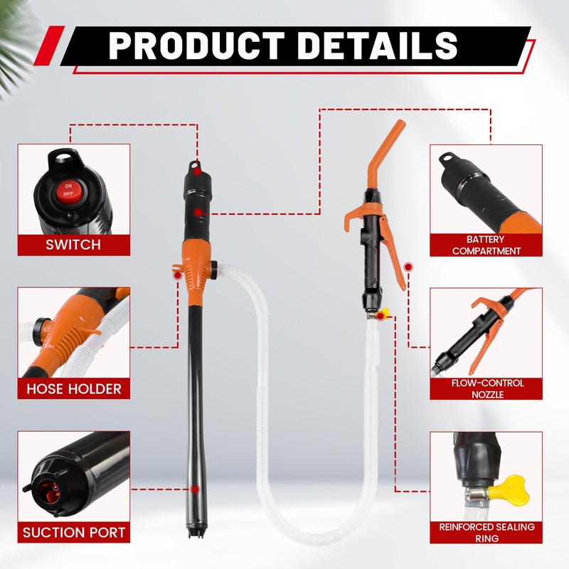 PUMPTOR Fuel Transfer Pump Battery Powered - Portable Gas Pump