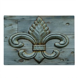 Ambesonne Fleur De Lis Cutting Board, Lily on Weathered Old Wooden Planks Historical Theme Image, Decorative Tempered Glass Cutting and Serving Board, Large Size, Charcoal