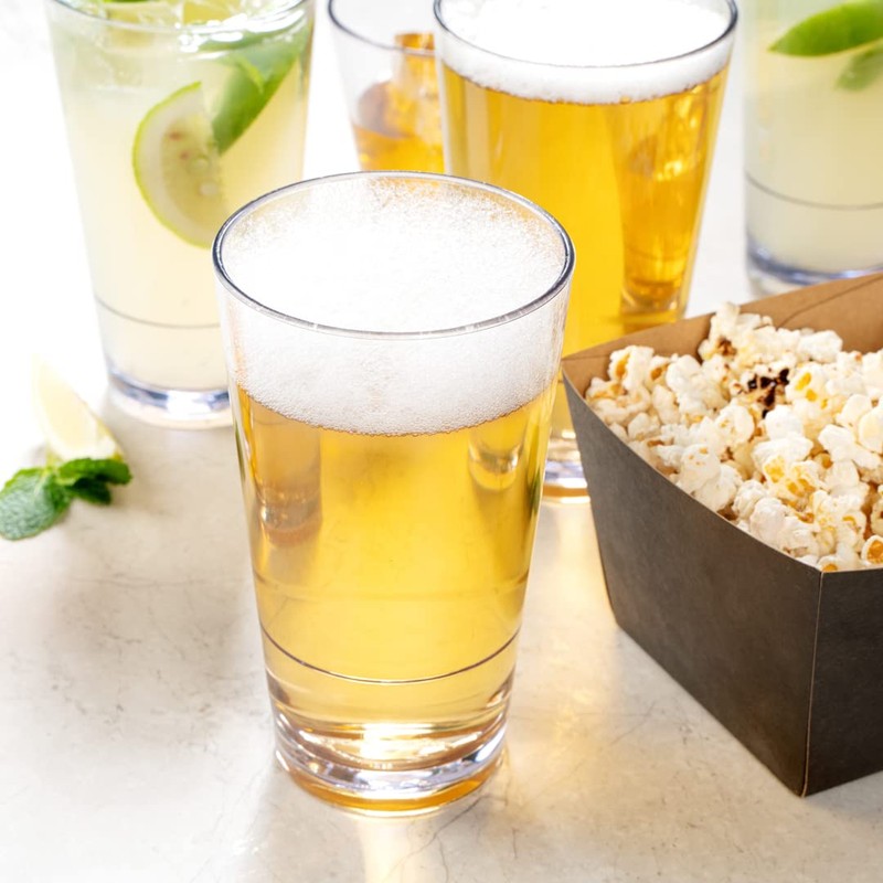 Bev Tek 16 Ounce Plastic Drinking Glasses, 12 Reusable Plastic