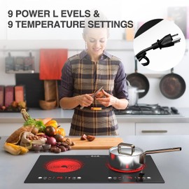 Electric Cooktop, 24 Inch 2 Burner Cooktop 110V, Built-in and Countertop Stove Top Plug in, 2400W Electric Stove, Compatible for All Cookware,Timer & Kid Safety Lock