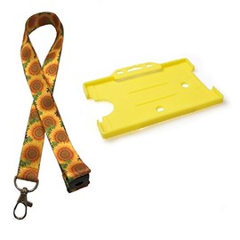 20mm Lanyard with Safety Break Away and Matching Single Card Holder (Sunflowers)