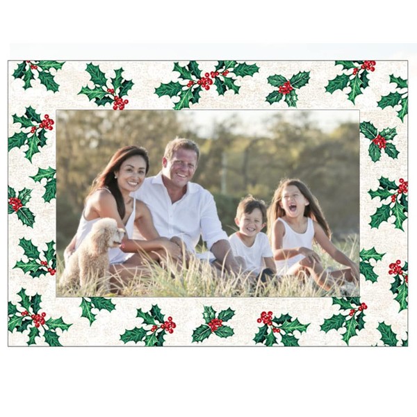 Iconikal Christmas Photo Frame Greeting Cards with Envelopes, Holly Sprigs, 15-Count