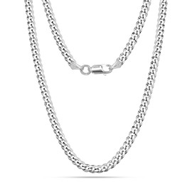 LeCalla Solid 925 Sterling Silver Curb Chain Necklace for Men | Italian 6mm Diamond-Cut Cuban Link Chain Necklace 24 Inches