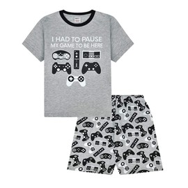ThePyjamaFactory Boys I Had To Pause My Game to Be Here Gaming Controller Grey Short Cotton Pyjamas (13-14 Years)