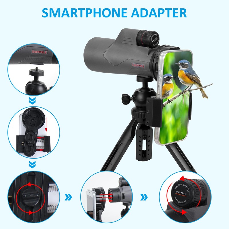Monocular 12x56 High Power Monocular Telescope for Adults with Smartphone